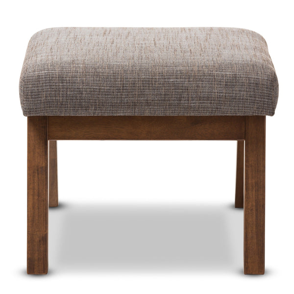 Baxton Studio Aberdeen Mid-Century Modern Walnut Wood Finishing and Gravel Fabric Upholstered Ottoman | Modishstore | Ottomans