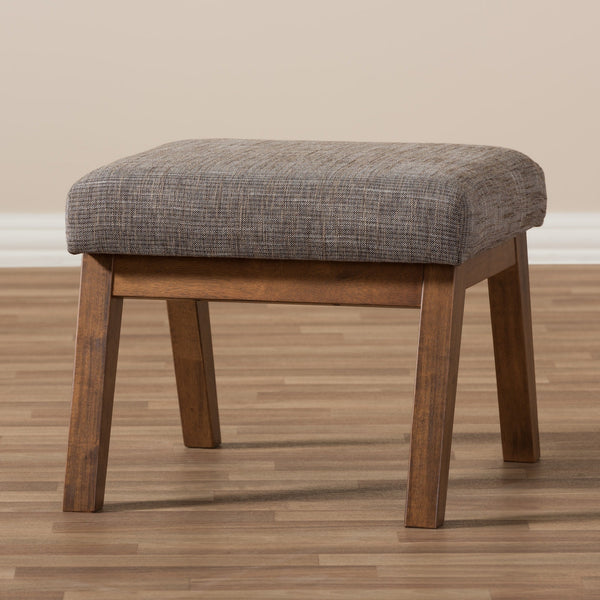 baxton studio aberdeen mid century modern walnut wood finishing and gravel fabric upholstered ottoman | Modish Furniture Store-11