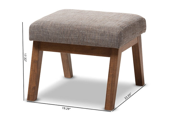 baxton studio aberdeen mid century modern walnut wood finishing and gravel fabric upholstered ottoman | Modish Furniture Store-14