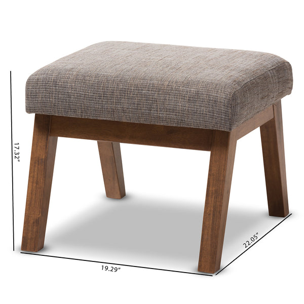 baxton studio aberdeen mid century modern walnut wood finishing and gravel fabric upholstered ottoman | Modish Furniture Store-13