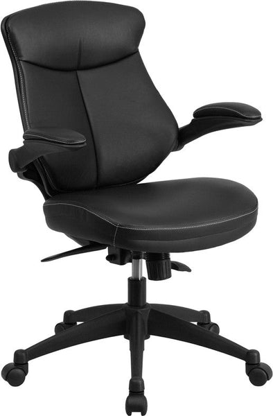 Flash Furniture Mid-Back Black Leather Executive Swivel Office Chair With Back Angle Adjustment And Flip-Up Arms | Office Chairs | Modishstore
