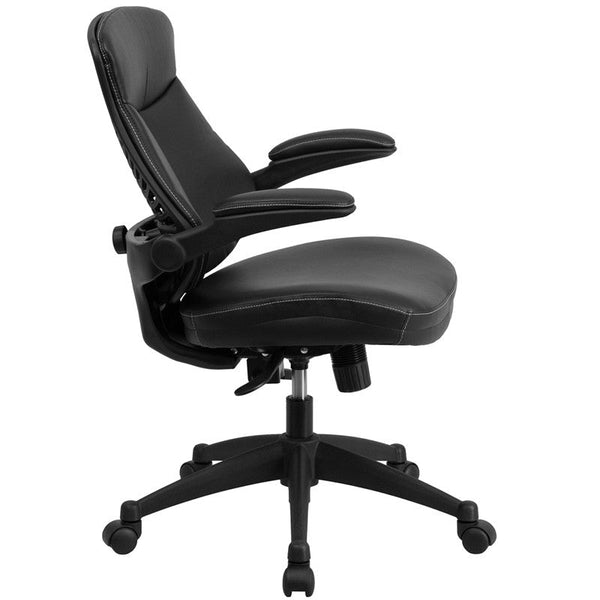 Flash Furniture Mid-Back Black Leather Executive Swivel Office Chair With Back Angle Adjustment And Flip-Up Arms | Office Chairs | Modishstore-4