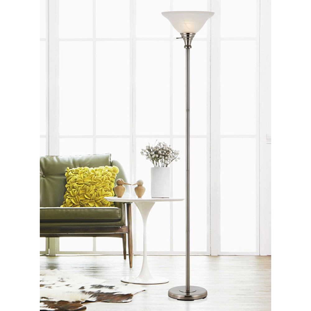 Cal Lighting BO-213-BS 150W 3Way Torchiere With Glass Shade | Modishstore | Floor Lamps