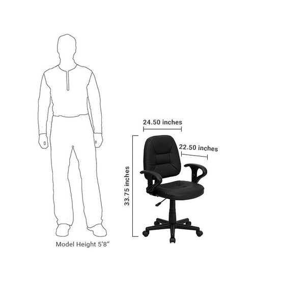 Flash Furniture Mid-Back Black Leather Ergonomic Swivel Task Chair With Height Adjustable Arms | Office Chairs | Modishstore-5