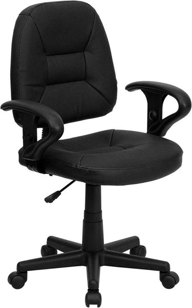 Flash Furniture Mid-Back Black Leather Ergonomic Swivel Task Chair With Height Adjustable Arms | Office Chairs | Modishstore