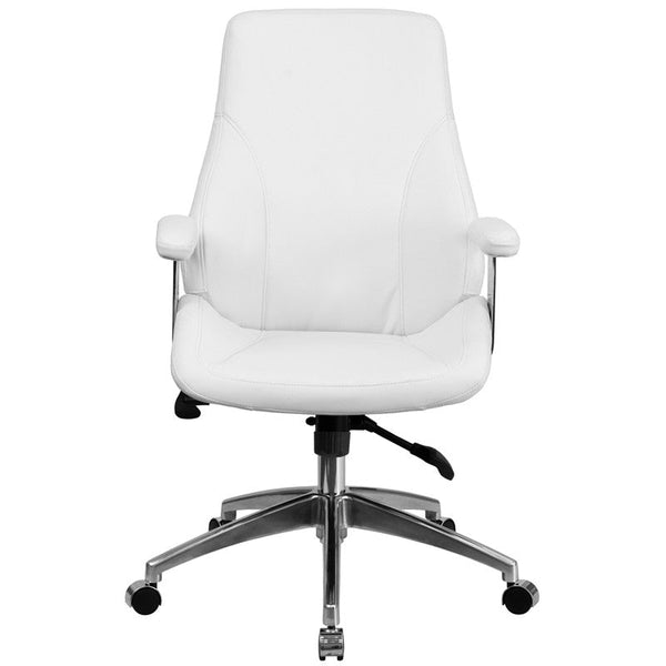 Flash Furniture BT-90068M-WH-GG Mid-Back White Leather Executive Swivel Office Chair | Office Chairs | Modishstore-2