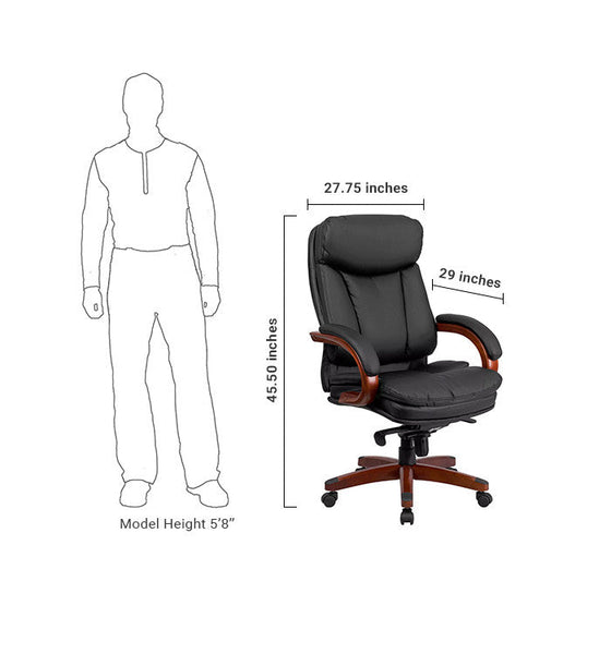 Flash Furniture High Back Black Leather Executive Swivel Office Chair With Synchro-Tilt Mechanism And Mahogany Wood Base | Office Chairs | Modishstore-5