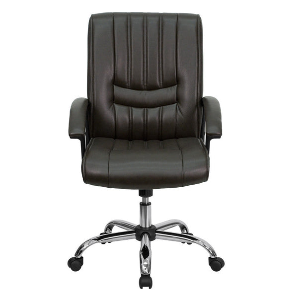 Flash Furniture Mid-Back Espresso Brown Leather Swivel Manager's Chair | Office Chairs | Modishstore-2