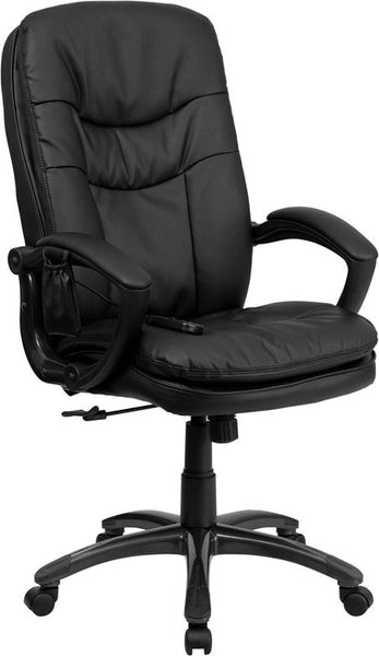 Flash Furniture BT-9585P-GG High Back Massaging Black Leather Executive Swivel Office Chair | Office Chairs | Modishstore