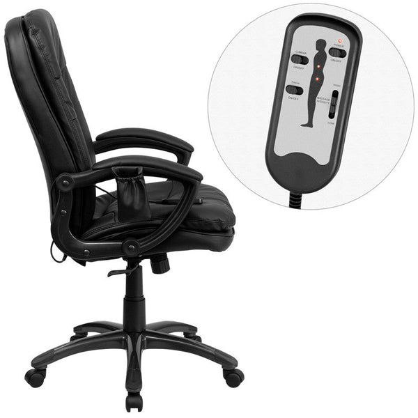 Flash Furniture BT-9585P-GG High Back Massaging Black Leather Executive Swivel Office Chair | Office Chairs | Modishstore-2