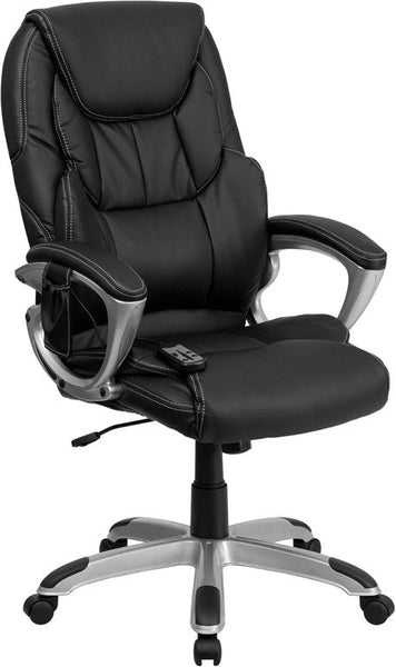 Flash Furniture High Back Massaging Black Leather Executive Swivel Office Chair With Silver Base | Office Chairs | Modishstore