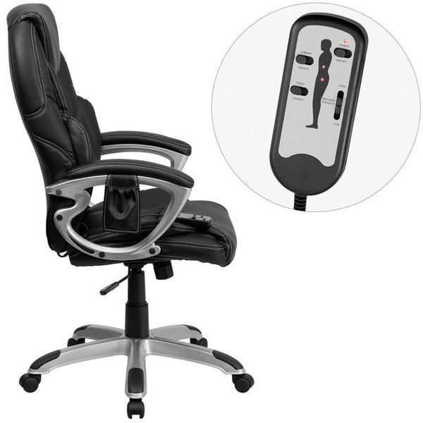 Flash Furniture High Back Massaging Black Leather Executive Swivel Office Chair With Silver Base | Office Chairs | Modishstore-4