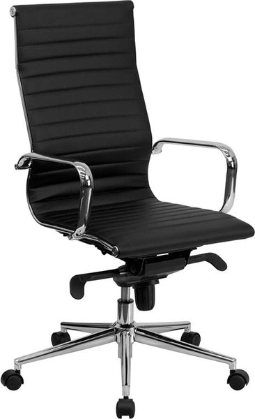 Flash Furniture High Back Black Ribbed Upholstered Leather Executive Swivel Office Chair | Office Chairs | Modishstore