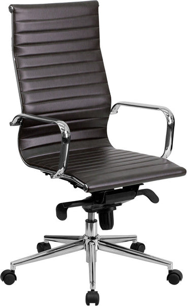 Flash Furniture High Back Brown Ribbed Upholstered Leather Executive Swivel Office Chair | Office Chairs | Modishstore