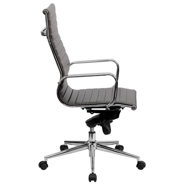 Flash Furniture High Back Brown Ribbed Upholstered Leather Executive Swivel Office Chair | Office Chairs | Modishstore-4