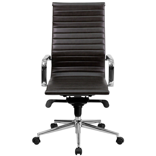 Flash Furniture High Back Brown Ribbed Upholstered Leather Executive Swivel Office Chair | Office Chairs | Modishstore-2