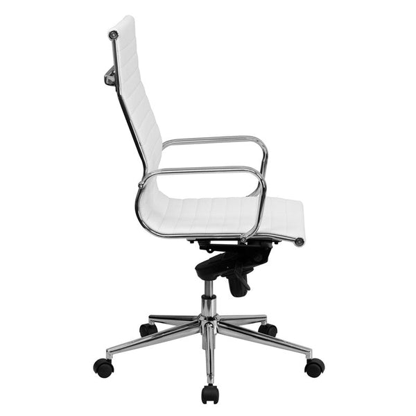 Flash Furniture High Back White Ribbed Upholstered Leather Executive Swivel Office Chair | Office Chairs | Modishstore-4