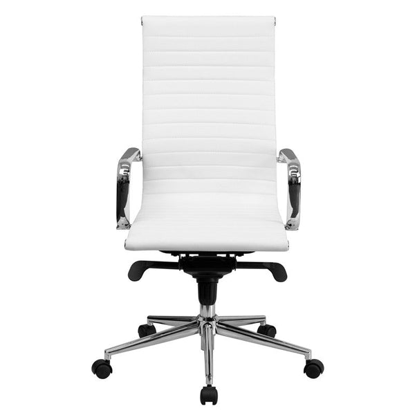 Flash Furniture High Back White Ribbed Upholstered Leather Executive Swivel Office Chair | Office Chairs | Modishstore-2