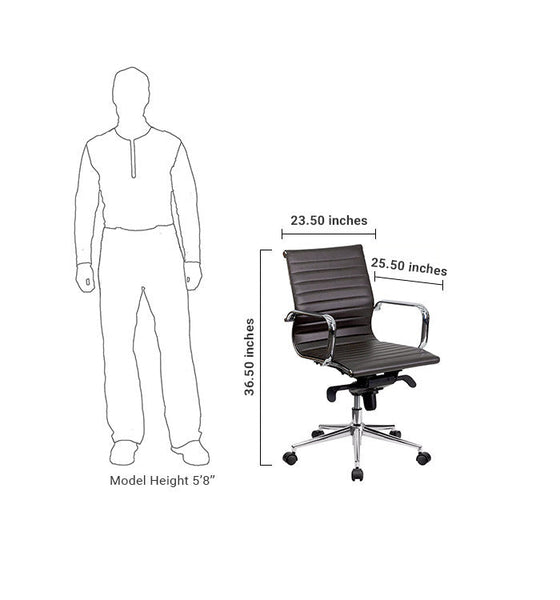 Flash Furniture Mid-Back Brown Ribbed Upholstered Leather Swivel Conference Chair | Office Chairs | Modishstore-5