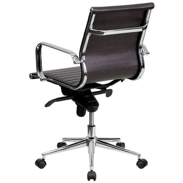 Flash Furniture Mid-Back Brown Ribbed Upholstered Leather Swivel Conference Chair | Office Chairs | Modishstore-3