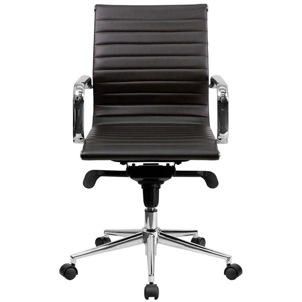 Flash Furniture Mid-Back Brown Ribbed Upholstered Leather Swivel Conference Chair | Office Chairs | Modishstore-2