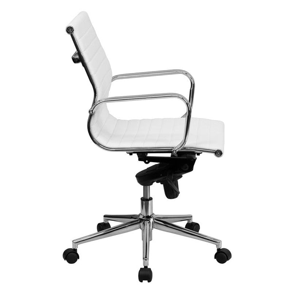 Flash Furniture Mid-Back White Ribbed Upholstered Leather Swivel Conference Chair | Office Chairs | Modishstore-4