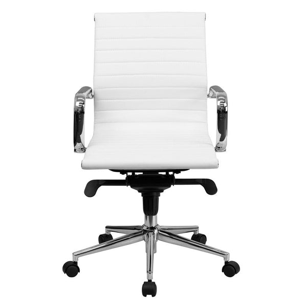 Flash Furniture Mid-Back White Ribbed Upholstered Leather Swivel Conference Chair | Office Chairs | Modishstore-2