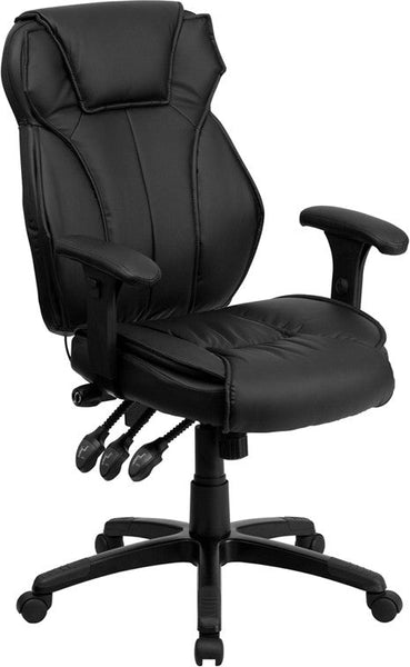 Flash Furniture High Back Black Leather Executive Swivel Office Chair With Triple Paddle Control And Lumbar Support Knob | Office Chairs | Modishstore