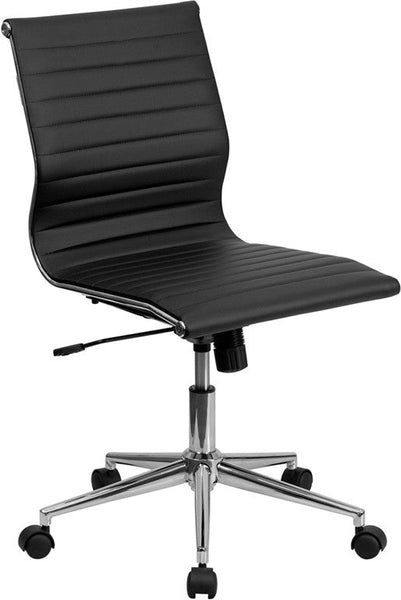 Flash Furniture Armless Black Ribbed Leather Swivel Conference Chair | Office Chairs | Modishstore