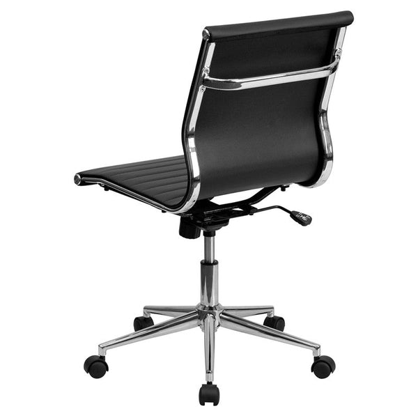 Flash Furniture Armless Black Ribbed Leather Swivel Conference Chair | Office Chairs | Modishstore-3