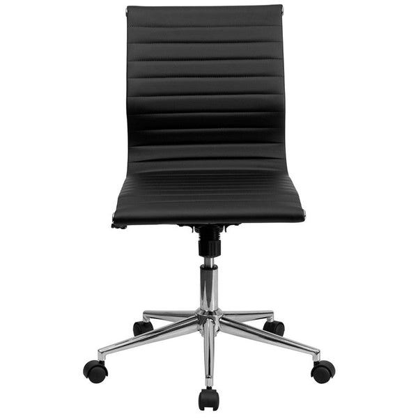 Flash Furniture Armless Black Ribbed Leather Swivel Conference Chair | Office Chairs | Modishstore-2
