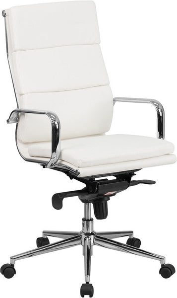 Flash Furniture High Back White Leather Executive Swivel Office Chair With Synchro-Tilt Mechanism | Office Chairs | Modishstore
