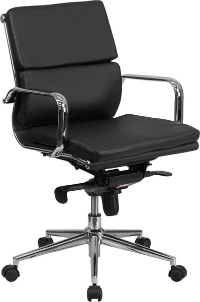 Flash Furniture Mid-Back Black Leather Executive Swivel Office Chair With Synchro-Tilt Mechanism | Office Chairs | Modishstore