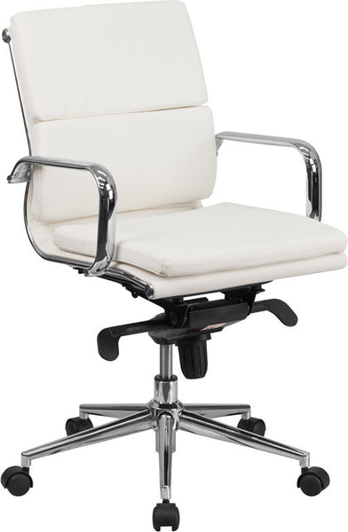 Flash Furniture BT-9895M-WH-GG Mid-Back White Leather Executive Swivel Office Chair | Office Chairs | Modishstore