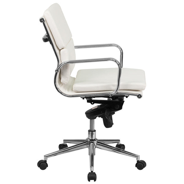 Flash Furniture BT-9895M-WH-GG Mid-Back White Leather Executive Swivel Office Chair | Office Chairs | Modishstore-4