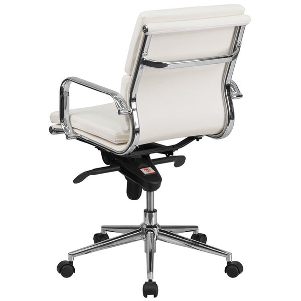 Flash Furniture BT-9895M-WH-GG Mid-Back White Leather Executive Swivel Office Chair | Office Chairs | Modishstore-3