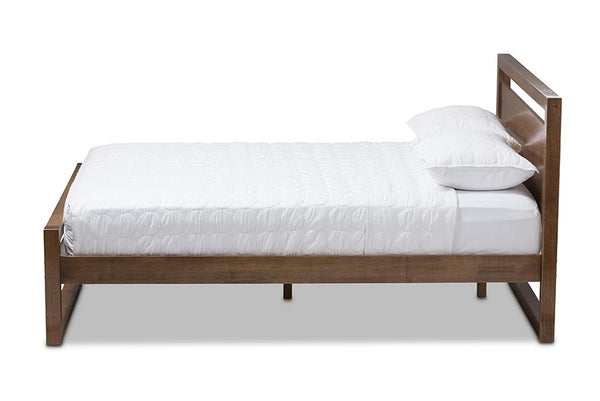 Baxton Studio Torino Mid-Century Modern Solid Walnut Wood Open Frame Style King Size Platform Bed | Beds | SW8068-Walnut-M17-King | Modishstore - 4