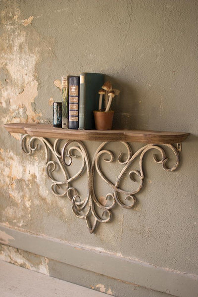 Kalalou Wood Top Shelf With Metal Filigree Detail | Modishstore | Bookcases
