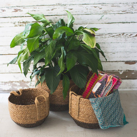 Kalalou Set Of 3 Round Baskets With Jute Handles | Modishstore | Bins, Baskets & Buckets