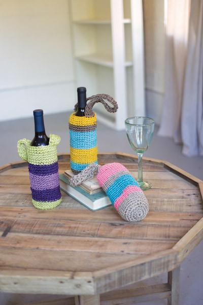 Kalalou Set of Three Crocheted Fique Wine Bags | Modishstore | Wine & Bar Accessories