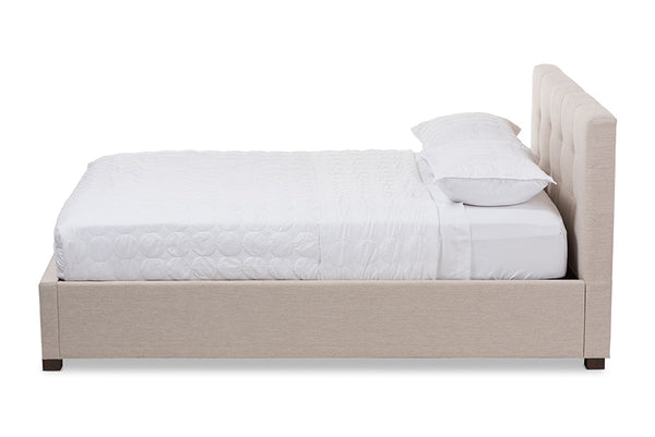 baxton studio brandy modern and contemporary beige fabric upholstered king size storage platform bed | Modish Furniture Store-4