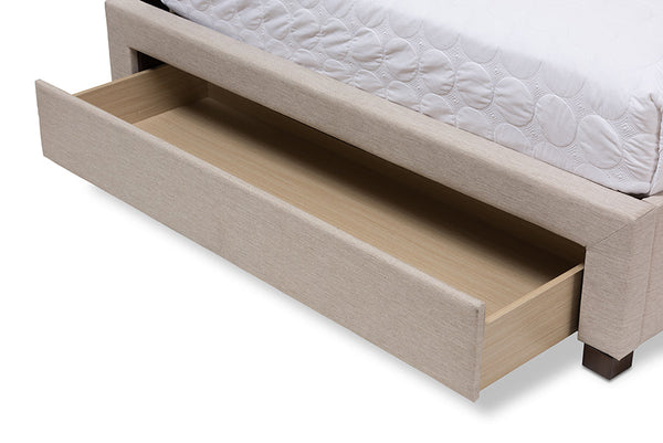 baxton studio brandy modern and contemporary beige fabric upholstered king size storage platform bed | Modish Furniture Store-7