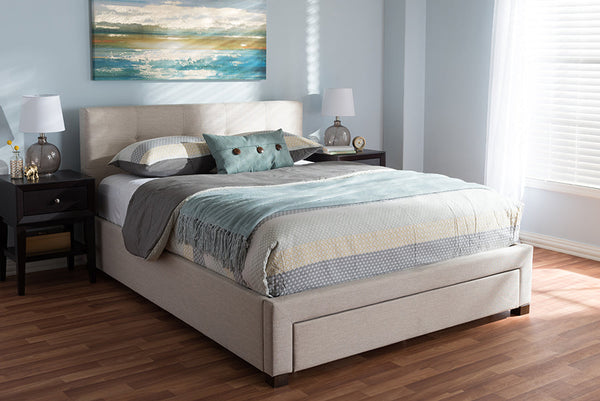 baxton studio brandy modern and contemporary beige fabric upholstered king size storage platform bed | Modish Furniture Store-6
