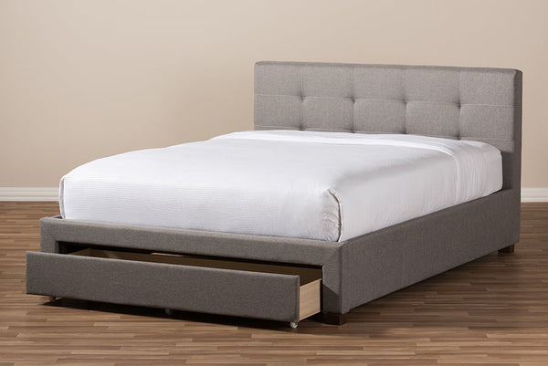 baxton studio brandy modern and contemporary grey fabric upholstered king size platform bed with storage drawer | Modish Furniture Store-11