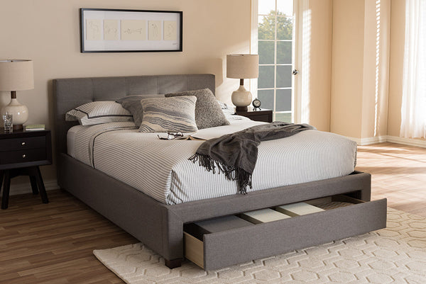 baxton studio brandy modern and contemporary grey fabric upholstered king size platform bed with storage drawer | Modish Furniture Store-9