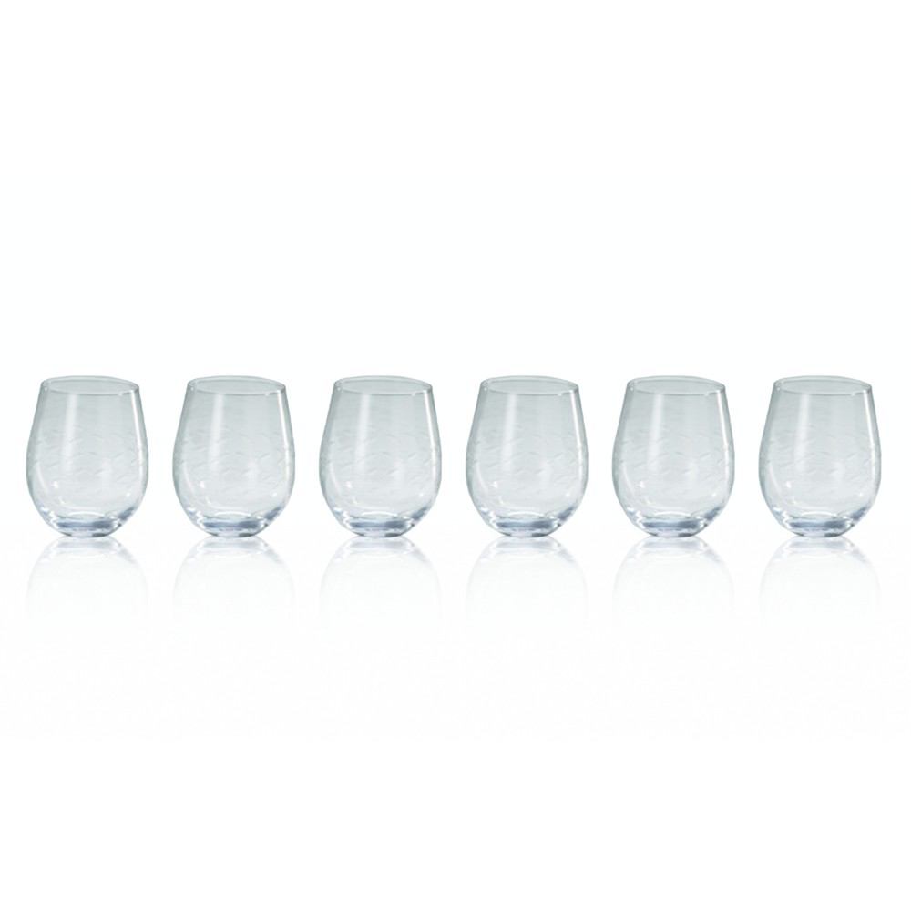 Zodax 4.75-Inch Tall Keely Fish Cut Stemless Wine Glass - Set of 6 | Drinkware | Modishstore-2