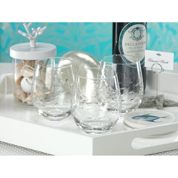 Zodax 4.75-Inch Tall Keely Fish Cut Stemless Wine Glass - Set of 6 | Drinkware | Modishstore