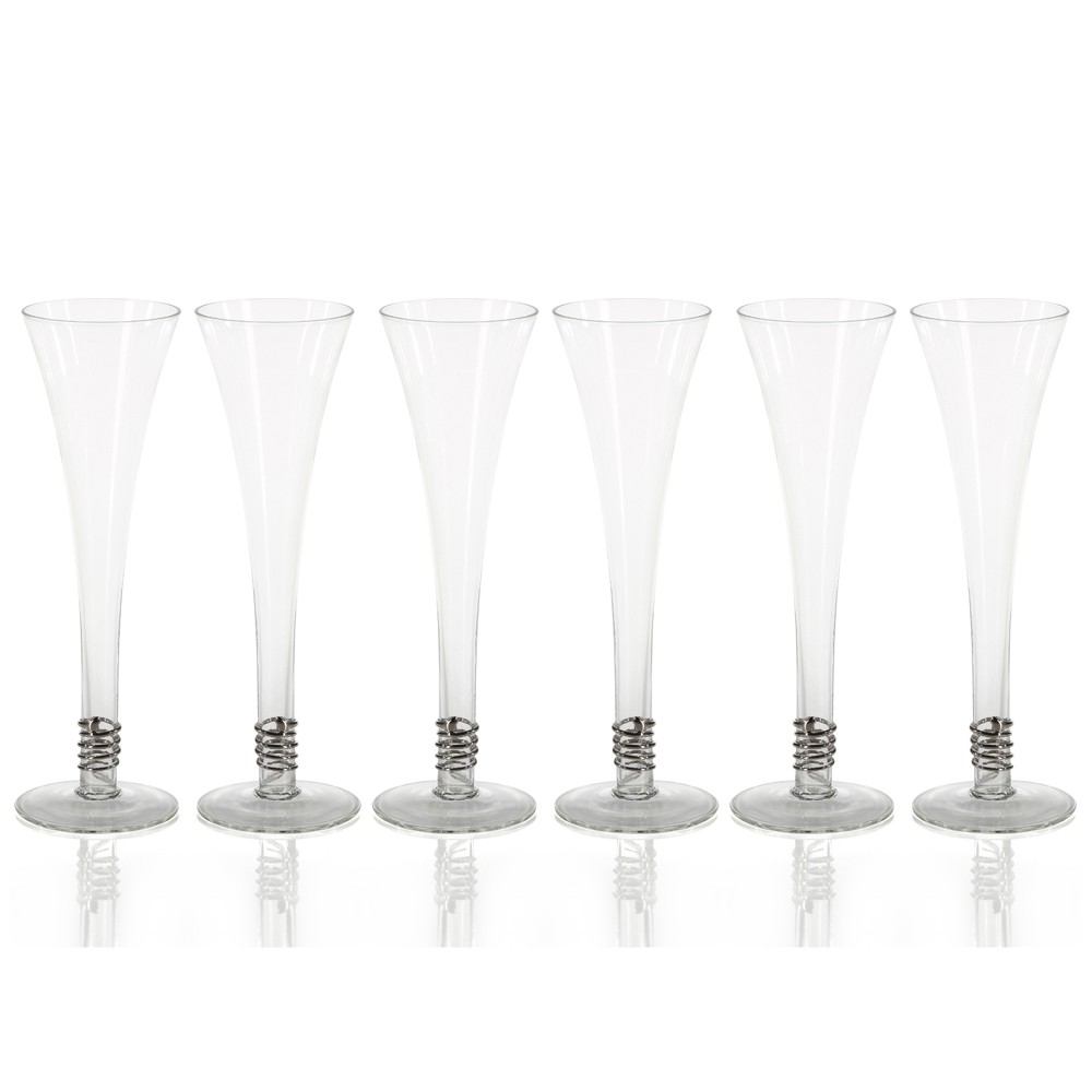 Zodax 6-Piece Fiuri Silver Champagne Flute Set | Drinkware | Modishstore-2