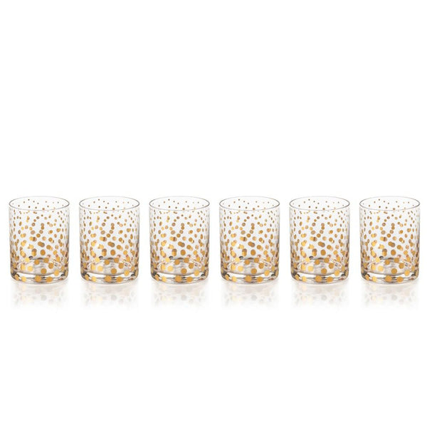 Zodax Seraphina Golden Dot Design Double Old Fashioned Glasses - Set of 6 | Drinkware | Modishstore