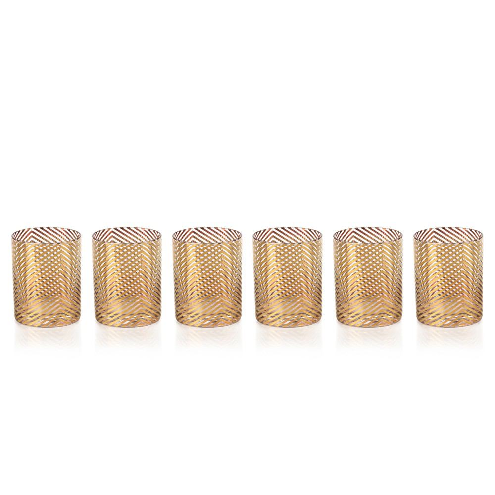 Zodax Seraphina Golden Skinny Chevron Double Old Fashioned Glasses - Set of 6 | Drinkware | Modishstore